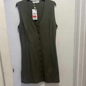 Mango Olive Button-Down Midi Dress
